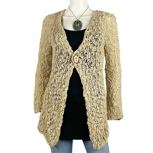 NATURE by Hand 100% Cotton Loose Knit Open Cardigan Sweater L